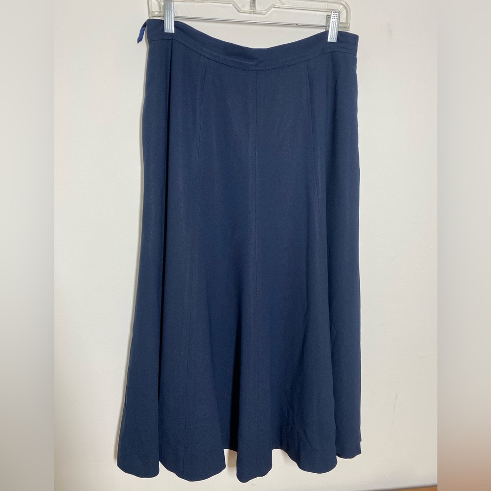 Vintage Liz Claiborne Size 12/ 14 Navy Blue  Midi A-Line Skirt Pockets Modest